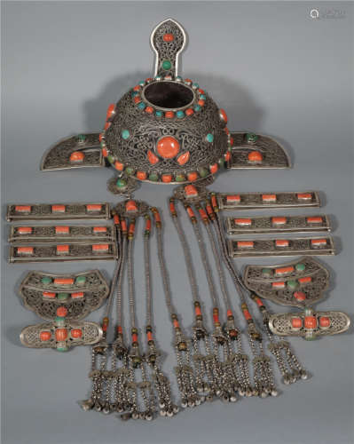 A Set of Hard Stones Inlaid Hair Ornaments Qing Dynasty