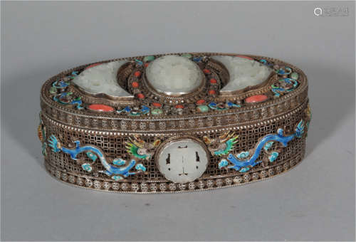 A Hard Stones Inlaid Sliver Box Qing Dynasty