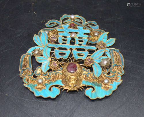 A Silver Gilt Kingfisher Hair Ornament Qing Dynasty