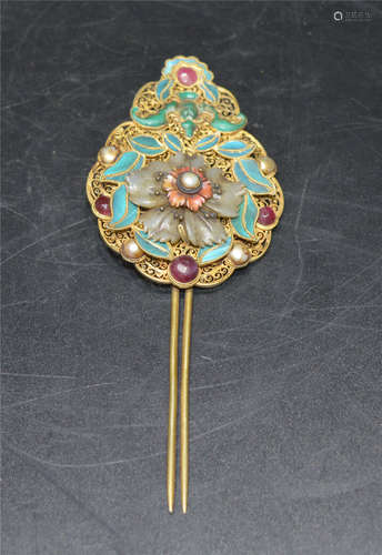 A Silver Gilt Kingfisher Hairpin Qing Dynasty