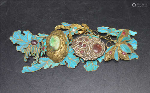 A Silver Gilt Kingfisher Hair Ornament Qing Dynasty