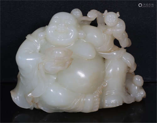 A Carved White Jade Budai Qing Dynasty