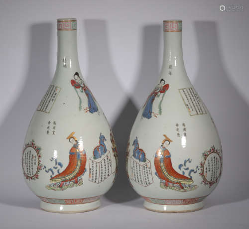 Pair Figures Porcelain Vases Daoguang Period