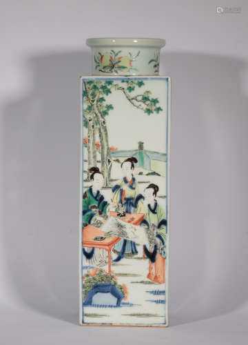 A Famille Verte Squared Vase Kangxi Period