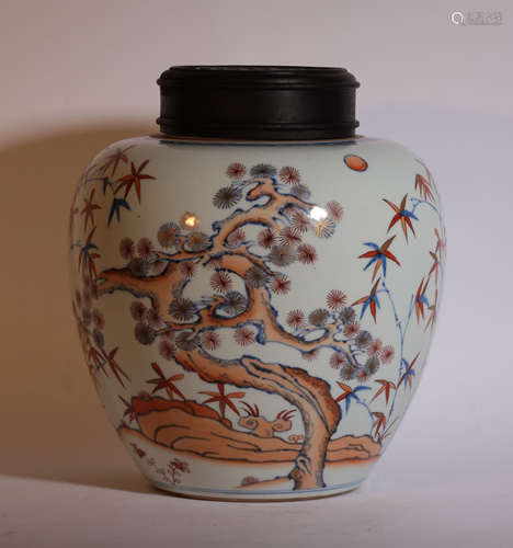 An Underglaze Blue Iron Red and Gilt Jar Kangxi Period