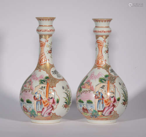 Pair Famille Rose Garlic Head Vases Qianlong Period