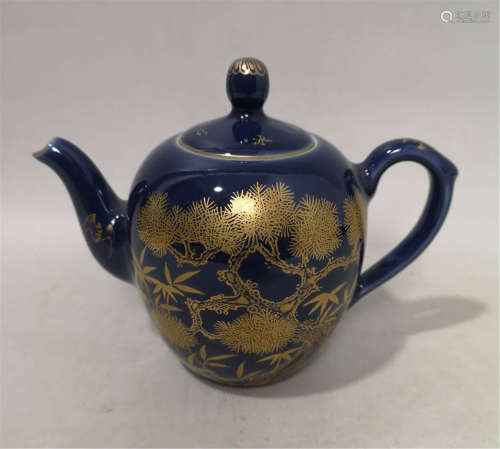 A Blue Glazed and Gilt Tea-pot Qianlong Period