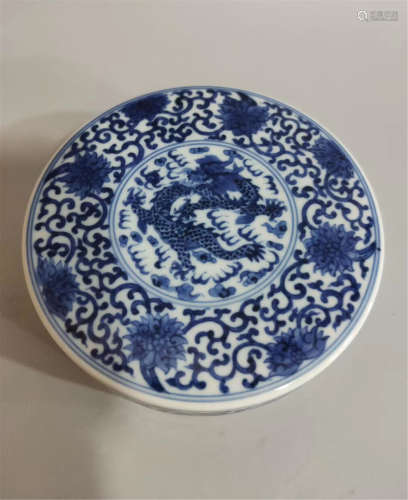 A Blue and White Seal Paste Box Qianlong Period