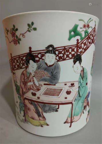 A Famille Verte Brush-pot Kangxi Period