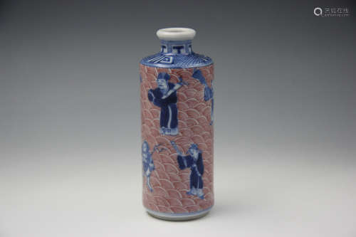 Chinese Qing Dynasty Yongzheng Period Blue And White Underglaze Red Snuff Bottle