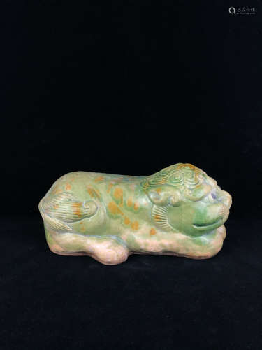 Chinese Cizhou Kiln Green Glaze Tiger Pillow