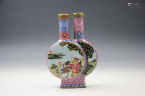 Chinese Western Characters Porcelain Flat Bottle