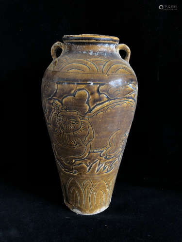 Chinese Yellow Glazed Carved Porcelain Jar