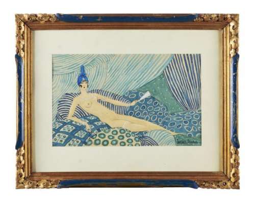 Georges LEPAPE (1887-1971)  - Nu en bleu  - Aquarelle sur papier.  - Signé en bas à [...]