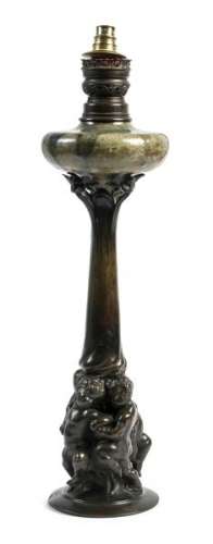 TRAVAIL 1900   - Pied de lampe à pétrole  - Piètement en bronze à patine brune [...]