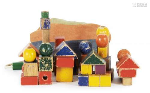 Travail MODERNISTE   - Jeux de construction - Circa 1930  - Bois peint polychrome, [...]