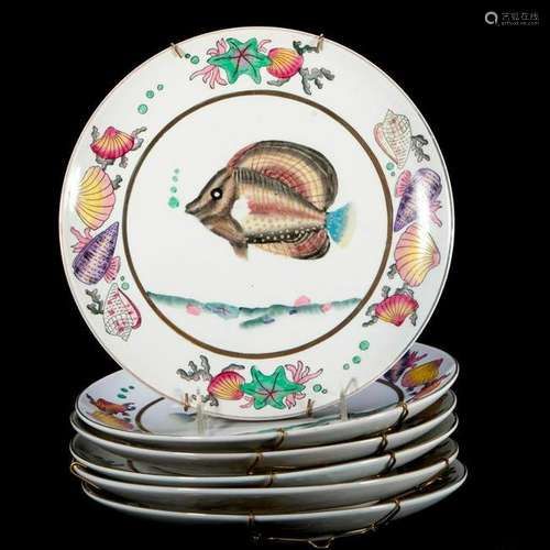 Six Chinese fish motif plates.