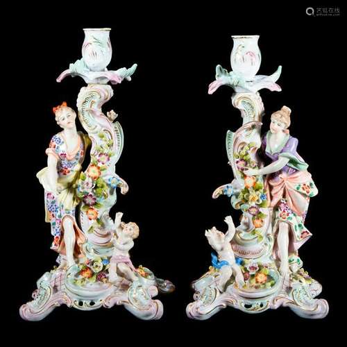 Pair of Dresden porcelain candlesticks.