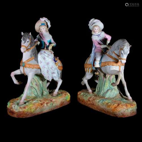 Pair of bisque equestrians.