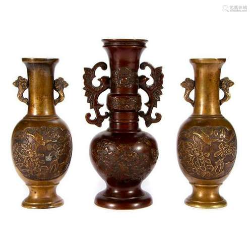 Three Japanese bronze vases.