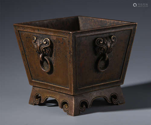 A CHINESE FOUR SIDES BEAST BRONZE SQUARE CENSER