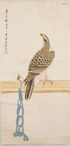 CHINESE PAINTED SCROLLL OF EAGLE SIGNED BY JIN TINGBIAO