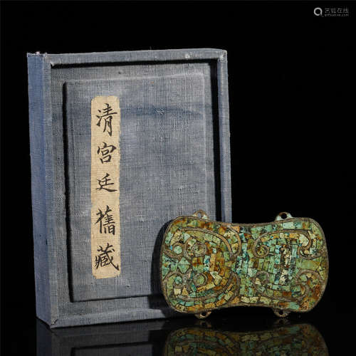 A CHINESE BRONZE INLAID GEM STONE PLAQUE PALACE COLLECTION