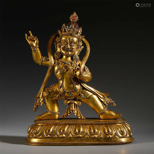 A CHINESE GILT BRONZE STANDING SAMANTAKA