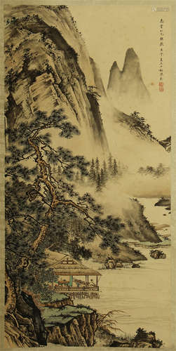 CHINESE PAINTED SCROLLL OF LANDSCAPE SIGNED BY CHEN SHAOMEI