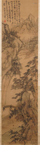 CHINESE PAINTED SCROLLL OF WITH CALLIGRAPHY BY MOUNTAIN VIEWS BY SHI TAO