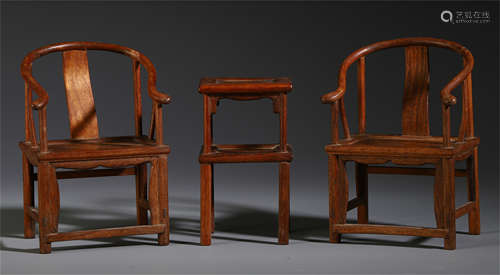 A SET OF CHINESE WOODEN TABLE AND CHAIRS