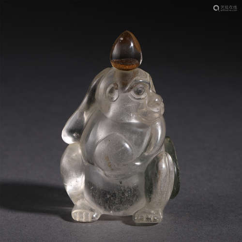 A CHINESE MOKKEY SHAPED CRYSTAL SNUFF BOTTLE