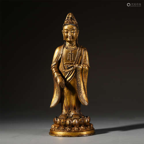 A CHINESE GILT BRONZE AVALOKITESHVARA STANDING