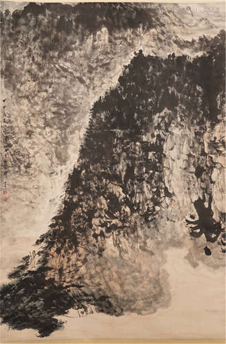 CHINESE PAINTED SCROLLL OF MOUNTAIN BY FU BAOSHI