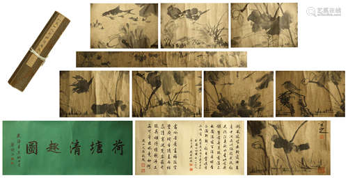 CHINESE HAND SCROLL PAINTING OF LOTUS AND BIRD WITH CALLIGRAPHY BY ZHU SONG