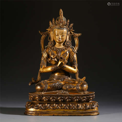 A CHINESE GILT BRONZE BUDDHIST GUARDIAN BUDDHA STATUE