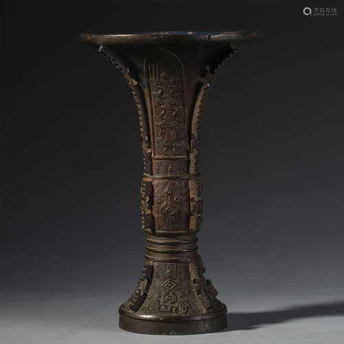 A CHINESE BRONZE FLOWER GU VASE