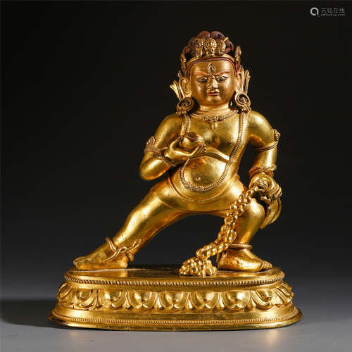 A CHINESE GILT BRONZE JAMBHALA STANDING STATUE