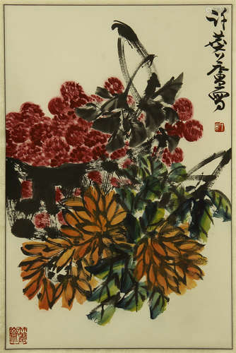 CHINESE PAINTED SCROLLL OF FLOWERS