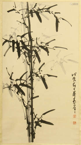 CHINESE PAINTED SCROLLL OF BAMBOOS BY DONG SHOUPING