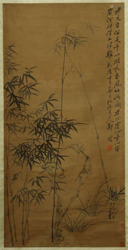 CHINESE PAINTED SCROLLL OF BAMBOOS WITH CALLIGRAPHY BY ZHENG BANQIAO