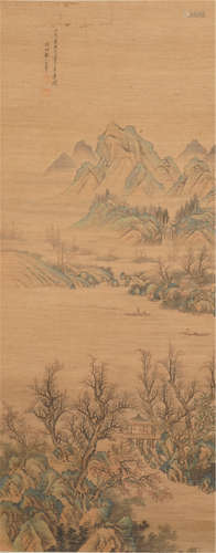 CHINESE PAINTED SCROLLL OF MOUNTAIN VIEWS BY WANG HUI