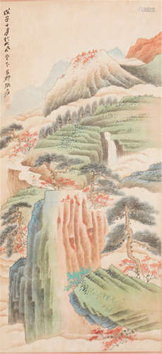 CHINESE PAINTED SCROLLL OF MOUNTAIN VIEWS SIGNED BY ZHANG DAQAIN