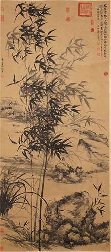 CHINESE PAINTED SCROLLL OF BAMBOOS WITH CALLIGRAPHY BY SHI TAO