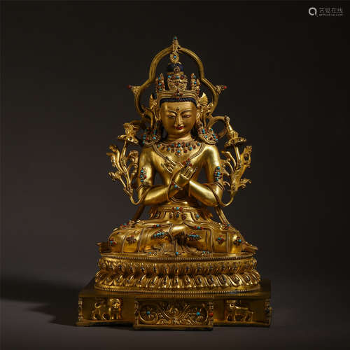 A CHINESE GILT BRONZE GUANYIN SEATED STUTAE