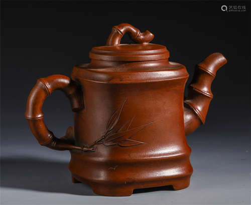 A CHINESE BAMBOOCARVING ZISHA KETTLE