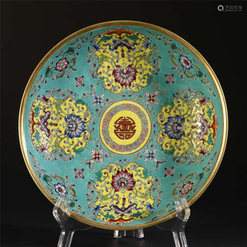 A CHINESE ENAMEL FLOWER PLATE