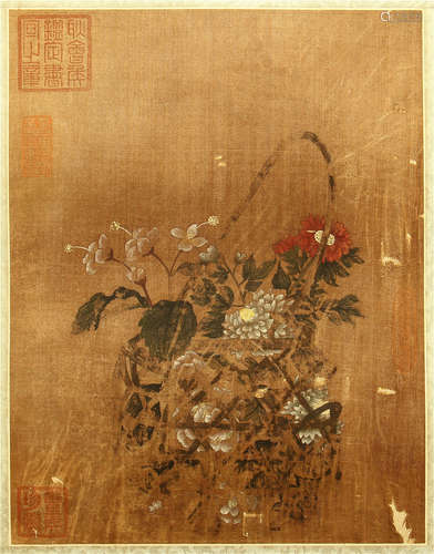 CHINESE PAINTED SCROLLL OF FLOWERS BY YI MING