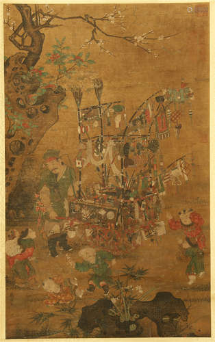 CHINESE PAINTED SCROLLL OF FIGURES AND STORY BY SU HANCHEN