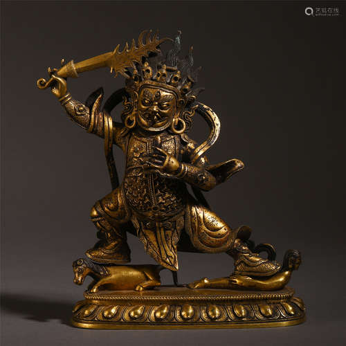 A CHINESE GILT BRONZE MAHAKALA